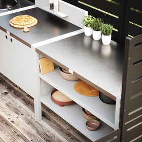 UMAMI Außenküchenpaket, Spülenmodul, Modul 1 und Modul 2, weiß / rostfrei