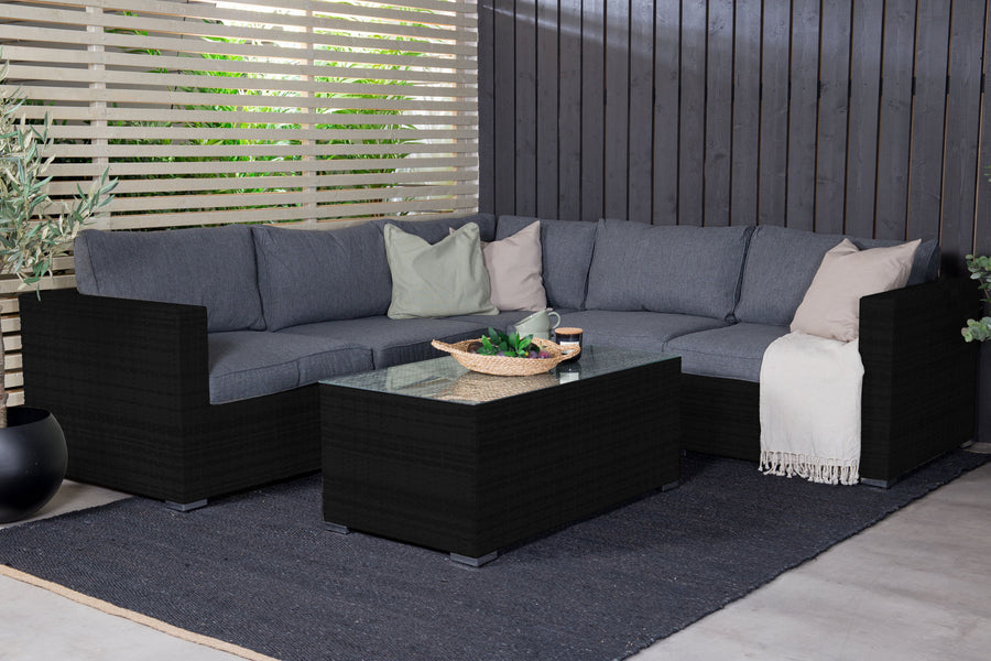 Amazon Ecksofa mit Couchtisch - schwarz / grau