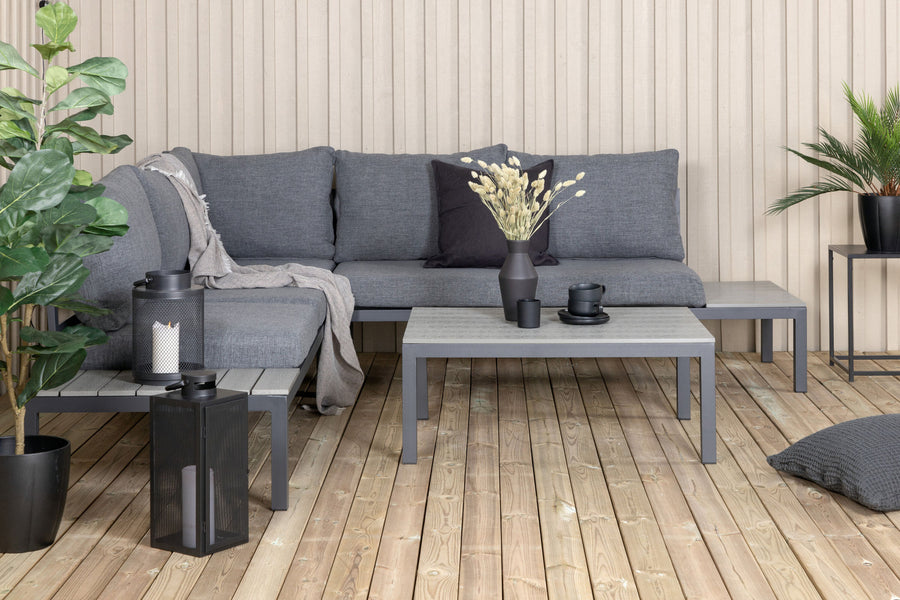 Odense Lounge-Sofa mit Couchtisch - schwarzes Aluminium / graue Kissen / graues Aintwood