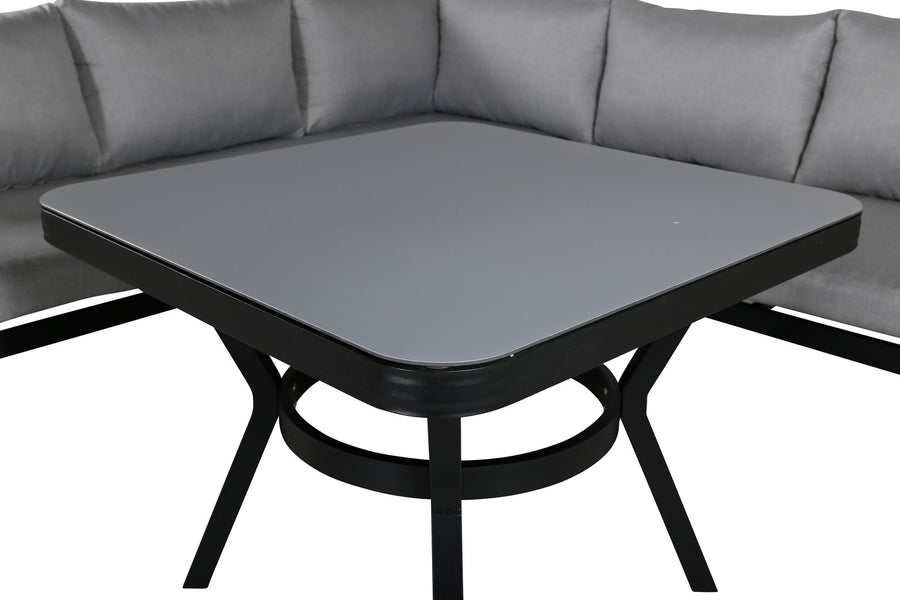 Virya Ecksofa inkl. Couchtisch (3+2+1) schwarz Aluminium / grau Seil / graue Kissen