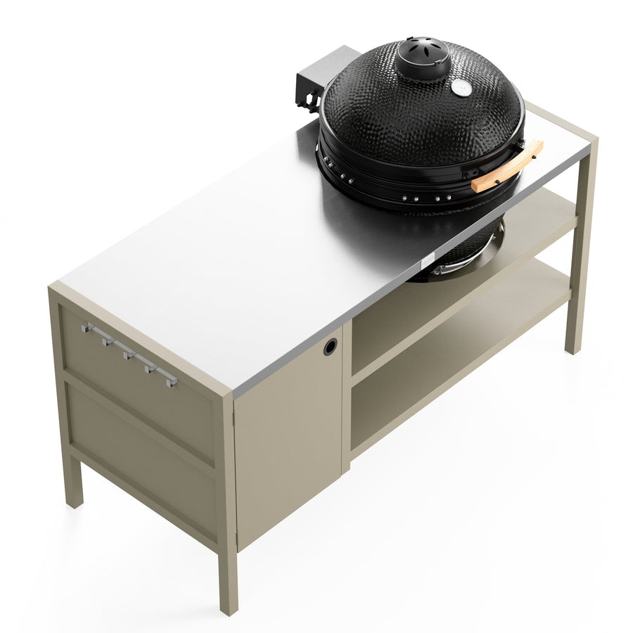 UMAMI Outdoor-Küche Modul 3 für Kamado + KAMADO BONO LIMITED, Beige / Edelstahl / Schwarz