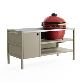 UMAMI Outdoor-Küche Modul 3 für Kamado + KAMADO BONO LIMITED, beige / Edelstahl / rot