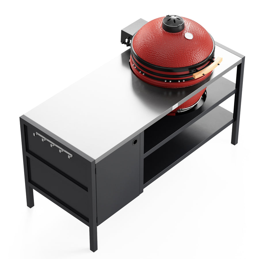 UMAMI Outdoor-Küche Modul 3 für Kamado + KAMADO BONO LIMITED, schwarz / Edelstahl / rot