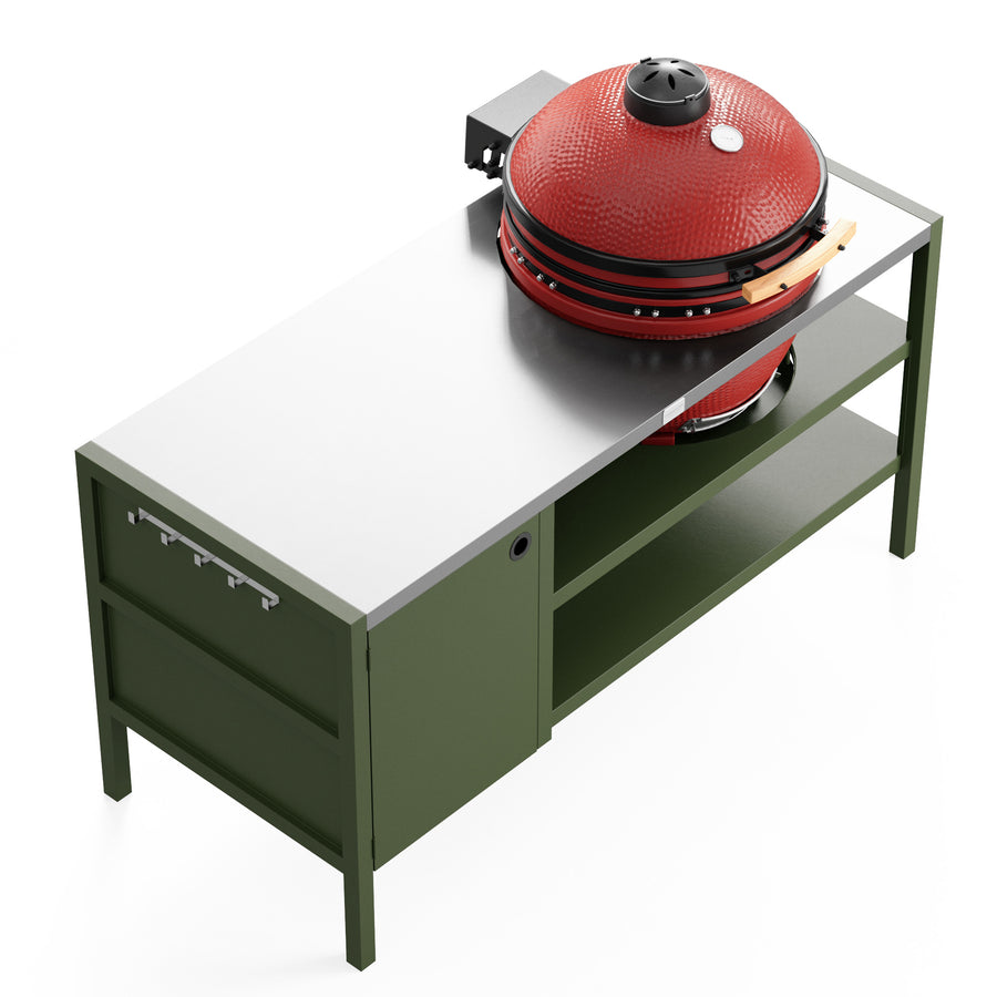 UMAMI Outdoor-Küche Modul 3 für Kamado + KAMADO BONO LIMITED, grün / rostfrei / rot