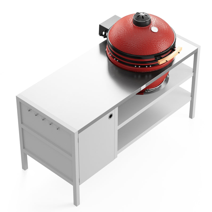 UMAMI Outdoor-Küche Modul 3 für Kamado + KAMADO BONO LIMITED, weiß / Edelstahl / rot