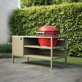 UMAMI Outdoor-Küche Modul 3 für Kamado + KAMADO BONO LIMITED, beige / Edelstahl / rot