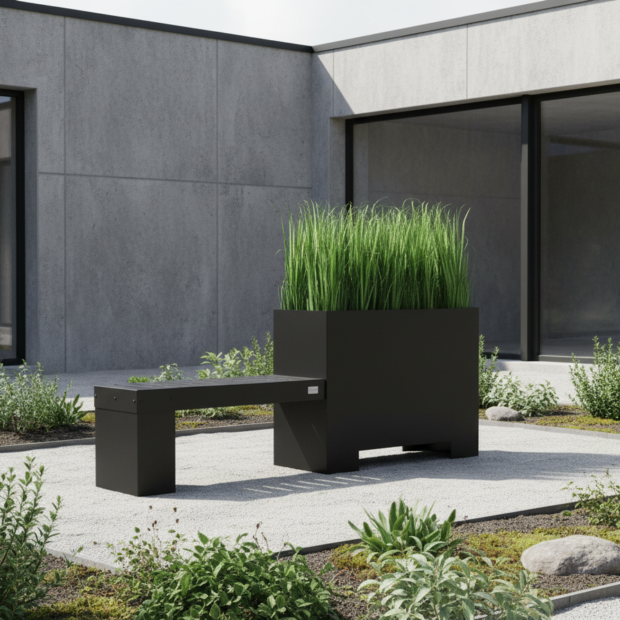 BOTANI Bank und Pflanzgefäß, schwarz