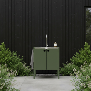 UMAMI Uteküchenpaket, Spülmodul sowie Modul 3, grün / Edelstahl