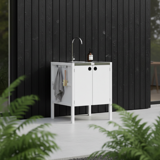 UMAMI Außenküchenpaket, Spülenmodul sowie Modul 3, weiß / rostfrei