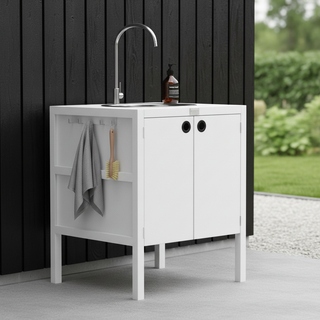 UMAMI Außenküchenpaket, Spülenmodul, Eckmodul, Modul 3, weiß