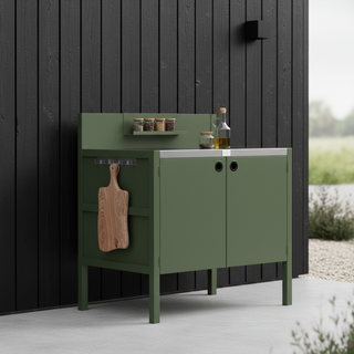 UMAMI Uteküchenpaket, Spülmodul, Modul 1 und Modul 2, grün / Edelstahl