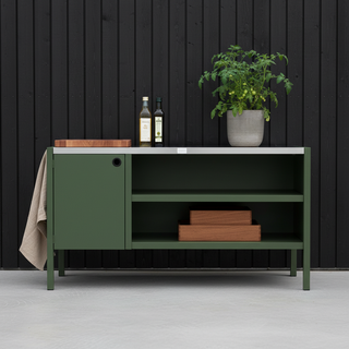 UMAMI Uteküchenpaket, Spülmodul sowie Modul 3, grün / Edelstahl