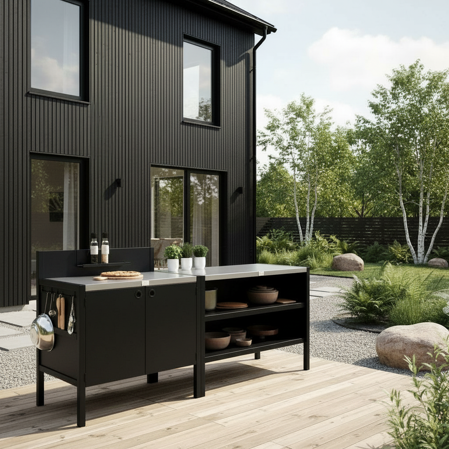 Sonderpreis UMAMI Außenküche Modul 1 + 2 inkl. Abdeckung, schwarz / rostfrei