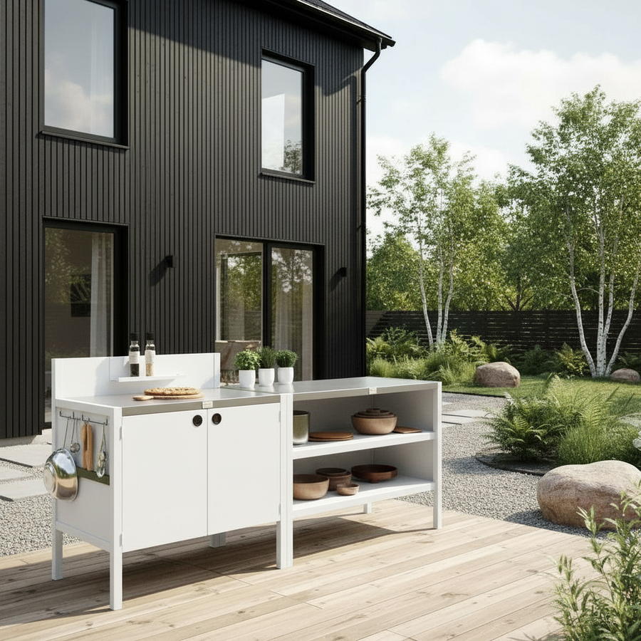 Sonderpreis UMAMI Außenküche Modul 1 + 2 inkl. Abdeckung, weiß / rostfrei