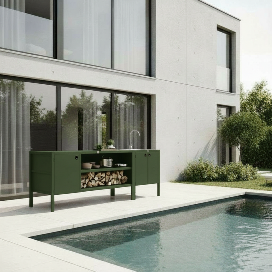 UMAMI Uteküchenpaket, Spülmodul sowie Modul 3, grün