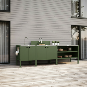 UMAMI Uteküchenpaket, Spülmodul, Modul 1 und Modul 2, grün / Edelstahl