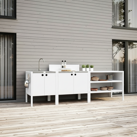 UMAMI Außenküchenpaket, Spülenmodul, Modul 1 und Modul 2, weiß / rostfrei