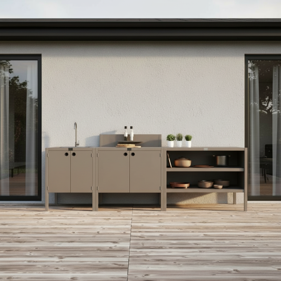 UMAMI Außenküchenpaket, Spülmodul, Modul 1 und Modul 2, beige