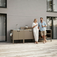 UMAMI Außenküchenpaket, Spülenmodul, Modul 1 und Modul 2, beige / rostfrei