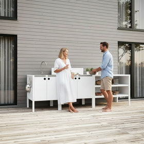 UMAMI Außenküchenpaket, Spülenmodul, Modul 1 und Modul 2, weiß / rostfrei
