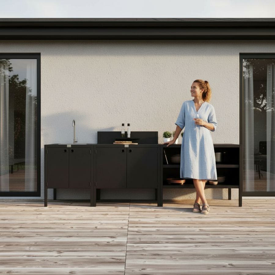 UMAMI Außenküchenpaket, Spülmodul, Modul 1 und Modul 2, schwarz