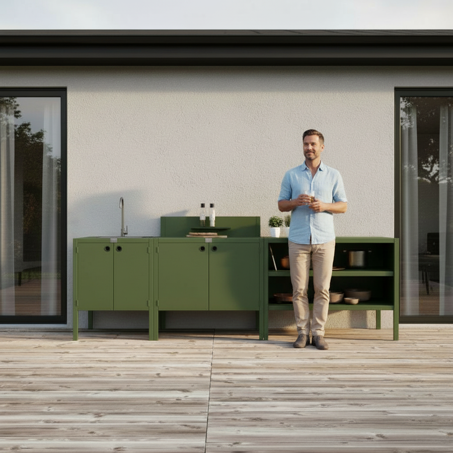 UMAMI Uteküchenpaket, Spülmodul, Modul 1 und Modul 2, grün