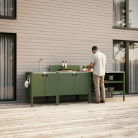 UMAMI Uteküchenpaket, Spülmodul, Modul 1 und Modul 2, grün / Edelstahl