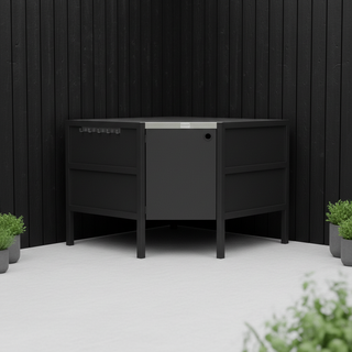 UMAMI Außenküchenpaket, Spülenmodul, Eckmodul, Modul 3, schwarz / rostfrei