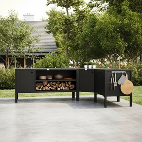 UMAMI Außenküchenpaket, Spülenmodul, Eckmodul, Modul 3, schwarz