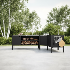 UMAMI Außenküchenpaket, Spülenmodul, Eckmodul, Modul 3, schwarz / rostfrei