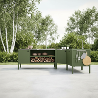 UMAMI Uteküchenpaket, Spülmodul, Eckmodul, Modul 3, grün / Edelstahl