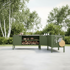 UMAMI Uteküchenpaket, Spülmodul, Eckmodul, Modul 3, grün / Edelstahl