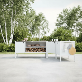 UMAMI Außenküchenpaket, Spülenmodul, Eckmodul, Modul 3, weiß / rostfrei