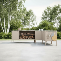 UMAMI Außenküchenpaket, Spülenmodul, Eckmodul, Modul 3, beige / rostfrei