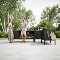 UMAMI Außenküchenpaket, Spülenmodul, Eckmodul, Modul 3, schwarz / rostfrei