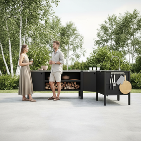 UMAMI Außenküchenpaket, Spülenmodul, Eckmodul, Modul 3, schwarz / rostfrei