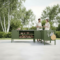 UMAMI Uteküchenpaket, Spülmodul, Eckmodul, Modul 3, grün / Edelstahl