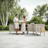 UMAMI Außenküchenpaket, Spülenmodul, Eckmodul, Modul 3, beige / rostfrei