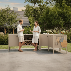 UMAMI Außenküchenpaket, Spülenmodul, Eckmodul, Modul 3, beige