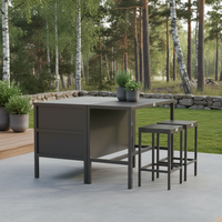 Umami Modul 2 mit Bartisch und 2 Barhockern, schwarz/edelstahl