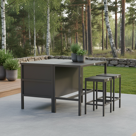 Umami Modul 2 mit Bartisch und 2 Barhockern, schwarz/edelstahl