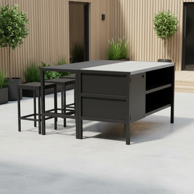 Umami Modul 3 mit Bartisch und 3 Barhockern, schwarz/edelstahl