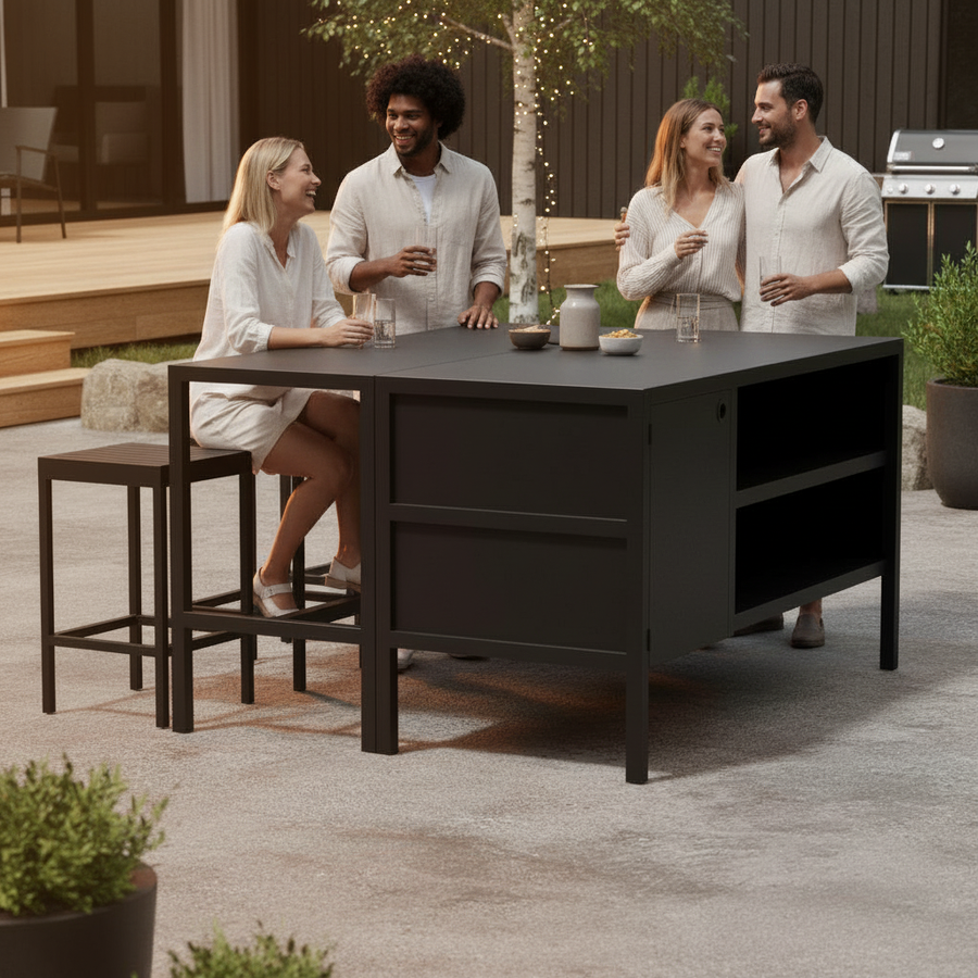 Umami Modul 3 mit Bartisch und 3 Barhockern, schwarz