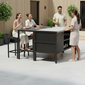 Umami Modul 3 mit Bartisch und 3 Barhockern, schwarz/edelstahl