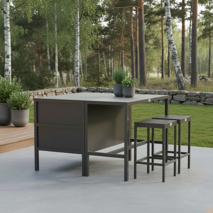 Umami Modul 2 mit Bartisch und 2 Barhockern, schwarz