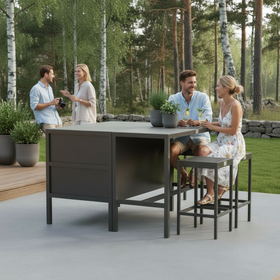 Umami Modul 2 mit Bartisch und 2 Barhockern, schwarz