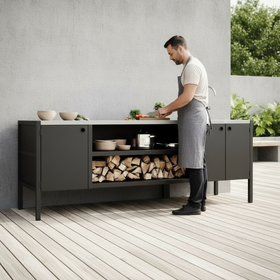 UMAMI Außenküchenpaket, Spülenmodul sowie Modul 3, schwarz / rostfrei