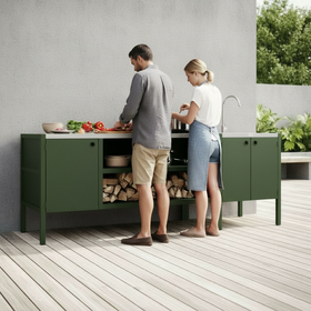 UMAMI Uteküchenpaket, Spülmodul sowie Modul 3, grün / Edelstahl