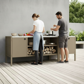 UMAMI Außenküchenpaket, Spülenmodul sowie Modul 3, beige / rostfrei