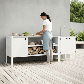 UMAMI Außenküchenpaket, Spülenmodul sowie Modul 3, weiß / rostfrei